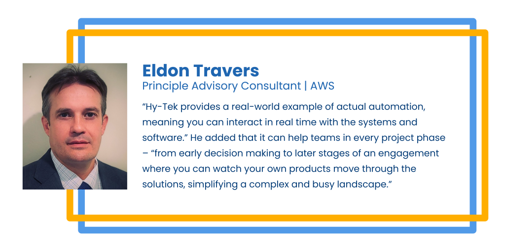Customer Quote by Eldon Travers - Principle Advisory Consultant - AWS. Features a profile image of a middle aged man smiling towards the camera.